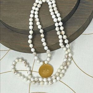 ALO 108 White Turquoise Mala Necklace with “Be Here” pendant